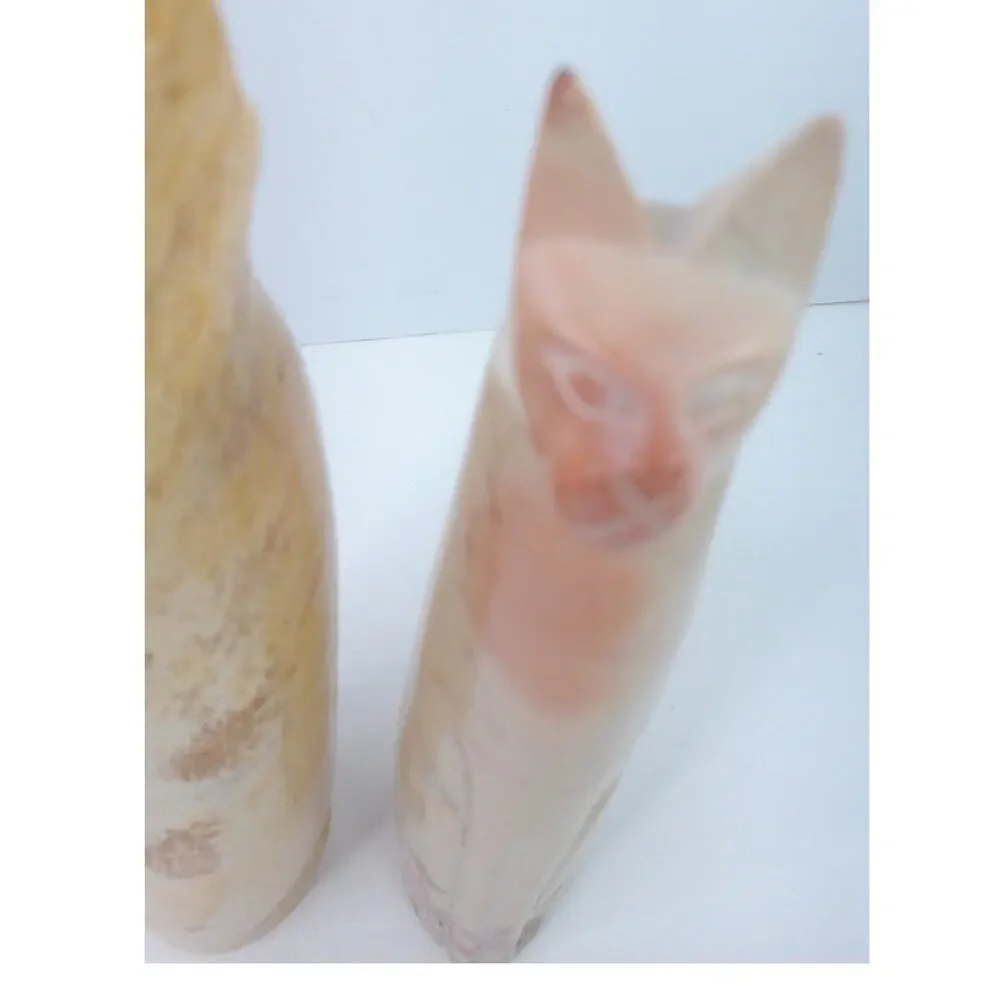 Vintage Tall Cat Soapstone Figurines Handmade Kenya Set of 2
